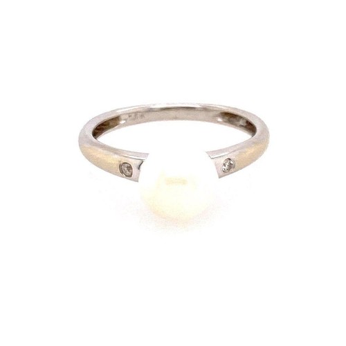 14k pearl diamond ring - 14k, wg