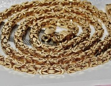 9CT YELLOW GOLD ON SILVER 26 INCH SQUARE BYZANTINE SOLID LINK CHAIN MENS /LADIES