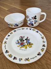 Rare Vintage Pyrex Arcopal Disney bowl mug plate set Mickey Mouse 40+ years old