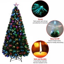 Pre Lighted Christmas Tree Fibre Optic Colour Changing Xmas LED Lights Star Gift