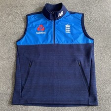 England Cricket Training Top Mens Large L Blue ECB 1/4 Zip Sleeveless * Flaws