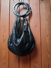 Biba Metallic Black Shimmer  Chainmail Slouch Shoulder Party '70 Evening Bag NEW