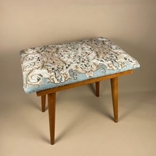 Vintage Embroidered Hallway Seat Wooden Stool Piano Bench Floral Upholstery