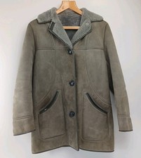 Vintage Nurseys Ladies Grey Genuine Sheepskin Button Up Coat UK 12 Jacket Bungay