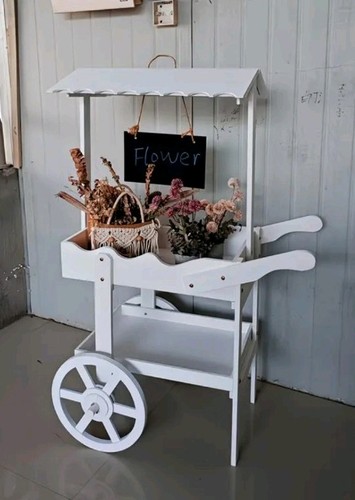 White wooden plant trolley - wooden,