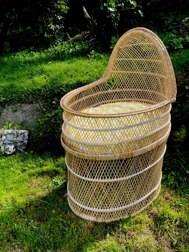 1970s boho bamboo wicker baby - 1970s,