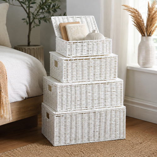 4pc large wicker storage - large,
