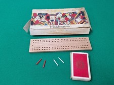 Vintage 1970s Waddingtons Wooden Cribbage Board & Playing Cards A/F