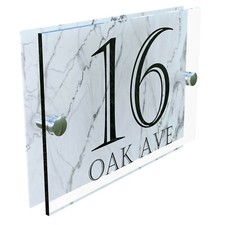 Modern Door House Number Plaque Personalised Glass Effect Acrylic Marble Sign