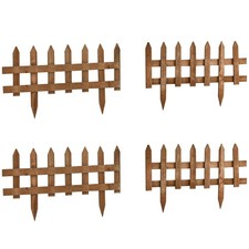 Outsunny Pack of 24 Wooden Plant Border Fence Garden Fixed Picket Fence Brown
