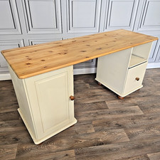 Vintage Solid Wood Pine Twin Pedestal Writing Office Desk Drawers Dressing Table