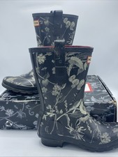 Hunter Royal Horticultural Black Floral Short Wellie Boot UK 5 Boxed