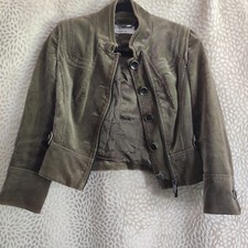 Karen Millen Y2K Womens Military Style Crop Jacket Velvet Size Uk8 Brown/Green