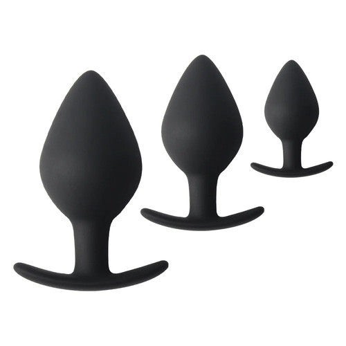 Black anal butt plug - anal, 3pcs