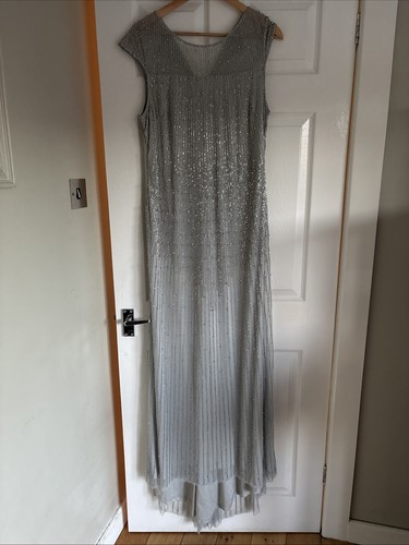 Embellished long silver dress - embellished,