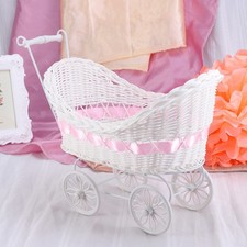  Kids Trolley Mini Shopping Cart Ornament Wicker Basket Baby Carriage Decor