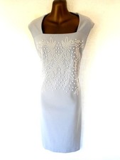 Joseph Ribkoff  Ash grey pencil dress 16 Pearl trims on bodice Occasion (9289