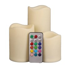 Set of 3 LED Flameless Pillar