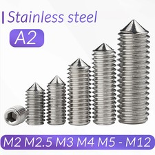 M2 M3 M4 M5-M12 A2 STAINLESS CONE POINT GRUB SCREWS-HEX SOCKET SET SCREW-DIN 914