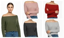 Off Shoulder Crop Jumper Womens Slash Neck Knitted Warm Oversized Sweater Top