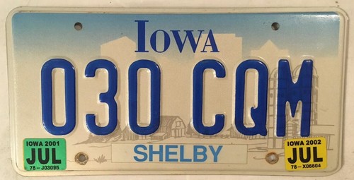 Iowa shelby county - iowa, license