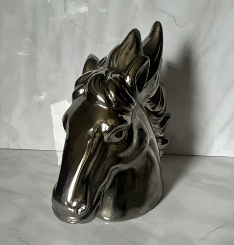 Silver glossy ceramic horse - silver,