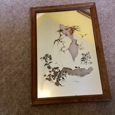Vintage 70s Art Mirror  Woman with Flowers Retro  Art Nouveau Style