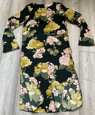 H & M GREEN FLORAL PRINT LONG FITTED DRESS..BRAND NEW..SIZE 14..