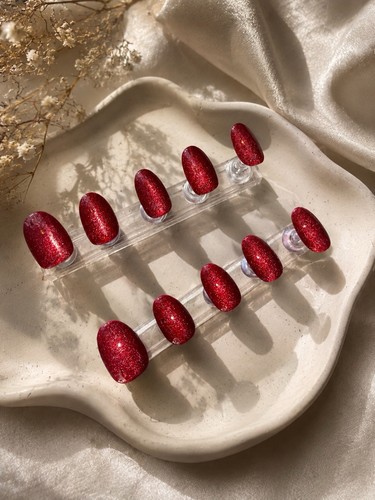 Cat eye deep red - nails, set