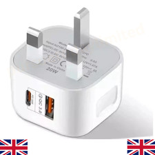 Fast Charging Dual Port Plug 20W - Type C & USB A Charger Adapter for UK Devices
