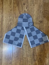 Grey Chequered LV Beanie & Scarf Set - One Size | Winter essential | Soft Knit