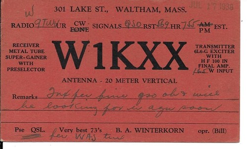 Qsl 1938 waltham radio - ,
