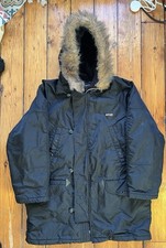 Schott NYC Black Parka Coat Jacket Fur N3 Extreme Cold M VGC