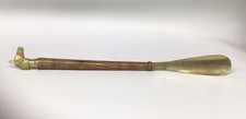 Vintage Shoe Horn, Horses Head Top, Brass And Wood, Long Handle 48cm.