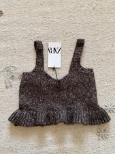 BNWT ZARA Brown Speckled FRILL HEM BRALET S 6 8 