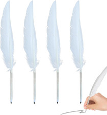 4 PCS Feather Pen, White Feather Ballpoint Pens, White Goose Feather Quill Pens,