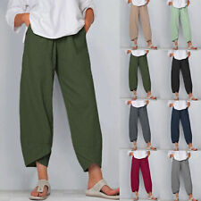 Womens Baggy Casual Harem Pants Ladies Summer Wide Leg Cropped Trousers Size 18