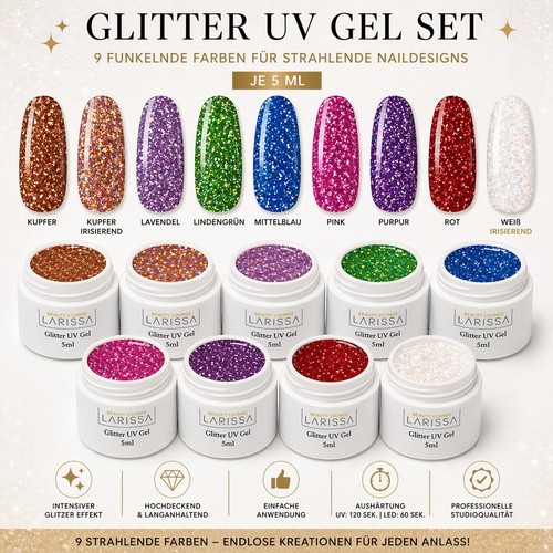 Glitter colour gel set 9 - uv,