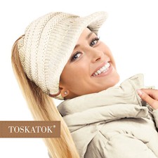 TOSKATOK Ladies Slouchy Peaked Ponytail Messy Bun Beanie Hat Cap