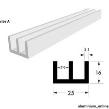 ALUMINIUM DOUBLE CHANNEL DOUBLE U  PROFILE TWO SIZES 7 LENGTHS