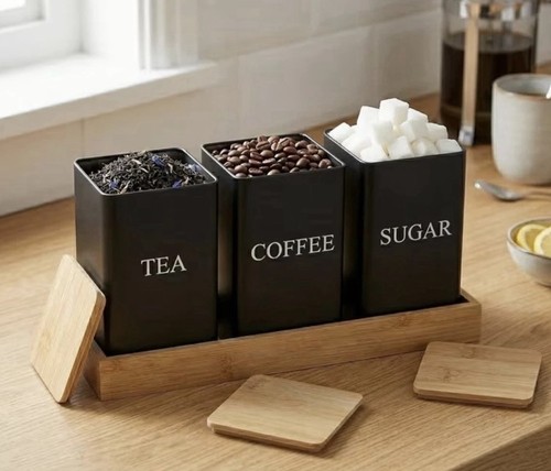 Tea coffee sugar canisters set - tea,