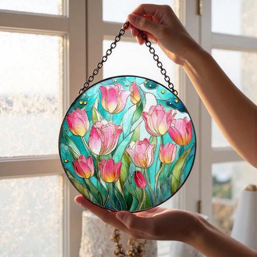 Pink tulip stained glass - pink,
