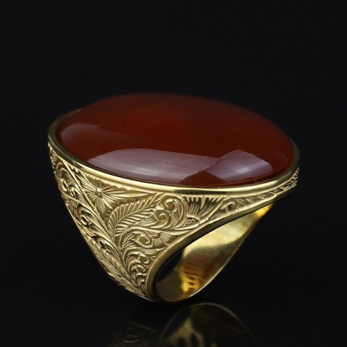 Men carnelian ring 18k - ring,