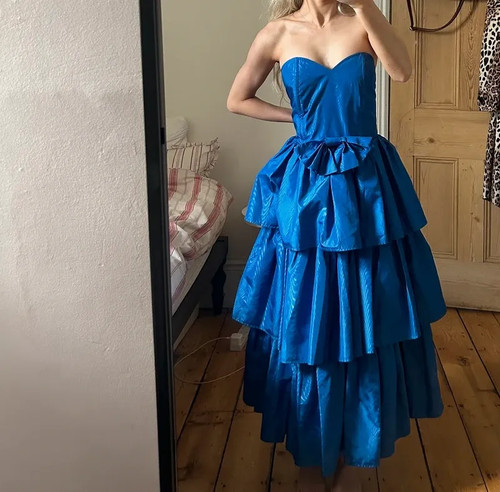 Vintage blue ruffle bow - ruffle,