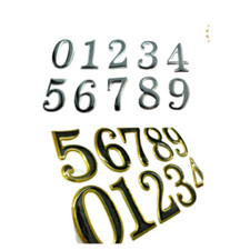 Self Adhesive House Door Numbers Chrome and Gold Border Door Number Stickers 0-9