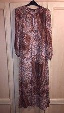 WORN ONCE ZARA BEIGE PRINTED MIDI LONG SLEEVE DRESS SIZE MEDIUM