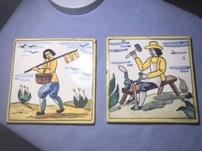 Two Vintage Spanish Made Wall Tiles. 6” X 6”.