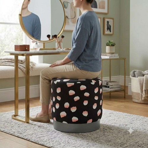 Black velvet pouffe stool - black,