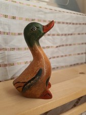 Vintage Carved Wooden Mallard Duck Decorative hand painted Carved 1950s.  