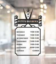 Barber Shop Opening Times Custom Personalised Custom Window Wall Sign Sticker